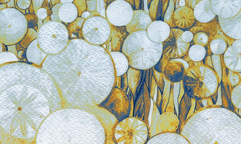 Niebiesko-pomarańczowa akwarelowa fototapeta z dmuchawcami | Extradecor large fragment