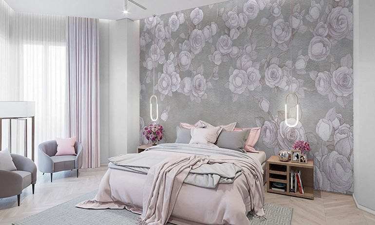 Papel pintado con rosas de acuarela brillantes | Extradecor in smome beautiful interior