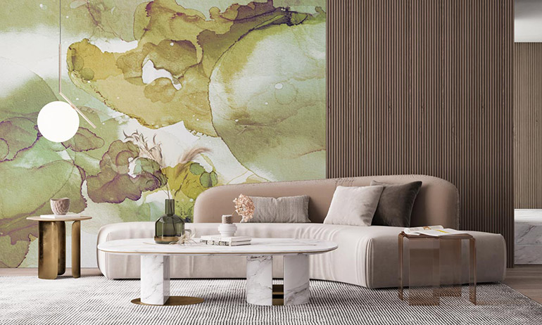 Abstract alcohol ink wallmural in smome beautiful interior