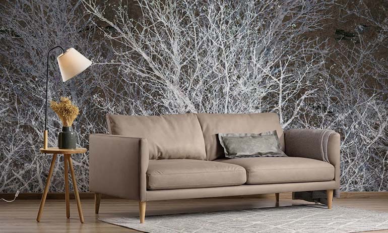 Winter trees night wall mural wallpaper | Extradecor in an interior